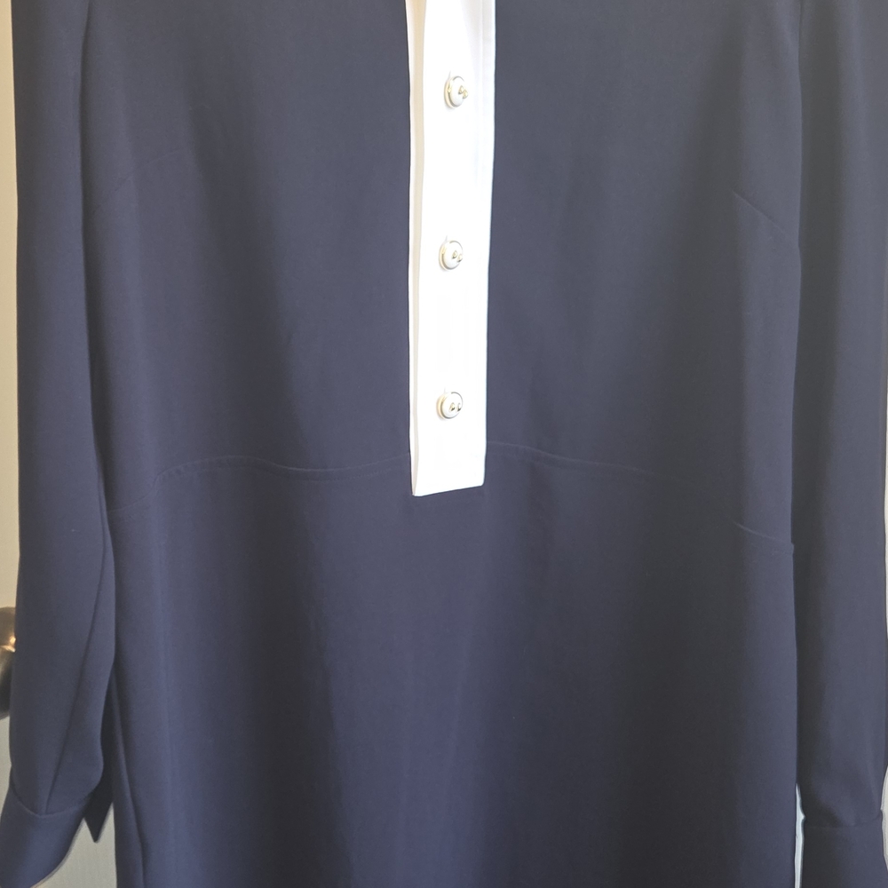 St. John Navy and White Button-Down Shirt